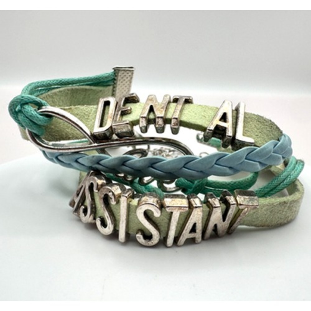Vintage 90s Dental Assistant Charm Bracelet Y2K Blue & Green Multi-Strand
